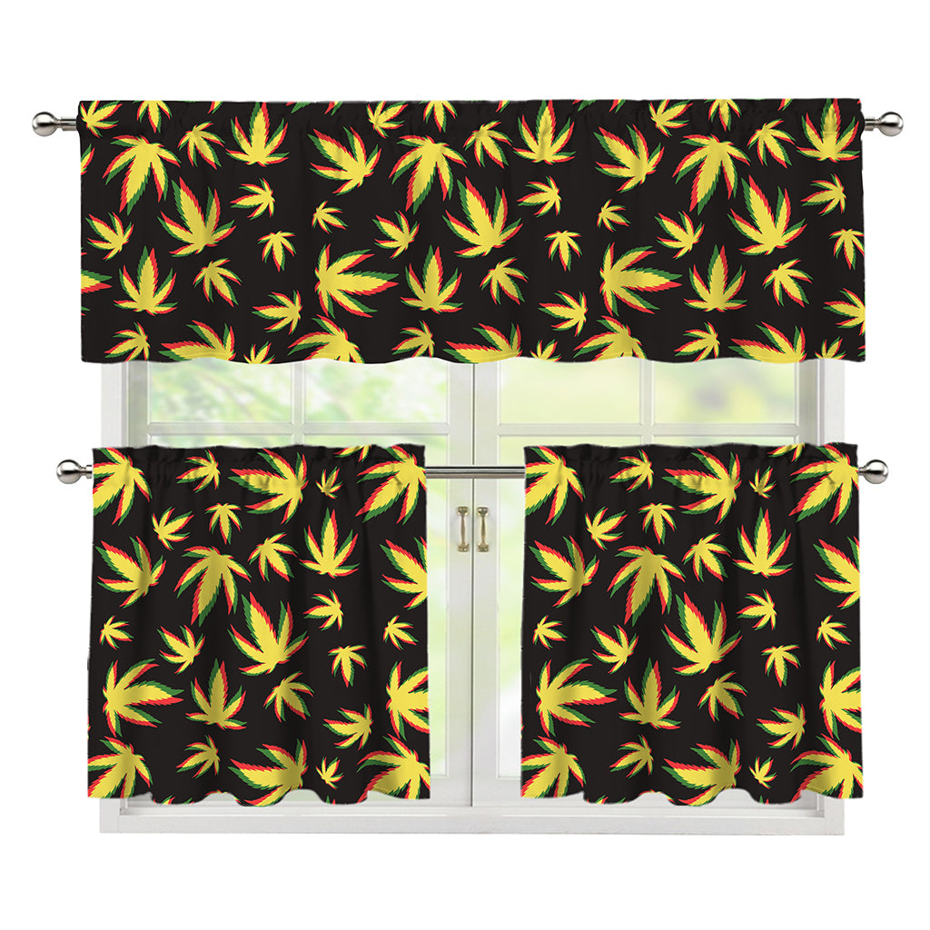 Trippy Weed Leaf Pattern Print 3 Piece Kitchen Curtains