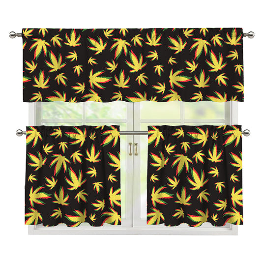 Trippy Weed Leaf Pattern Print 3 Piece Kitchen Curtains