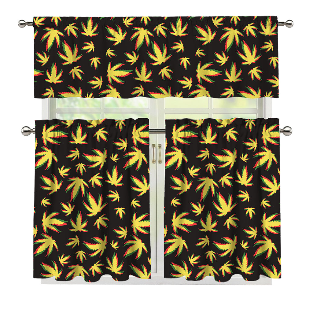 Trippy Weed Leaf Pattern Print 3 Piece Kitchen Curtains