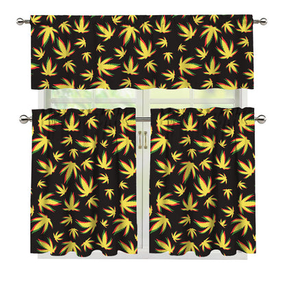 Trippy Weed Leaf Pattern Print 3 Piece Kitchen Curtains