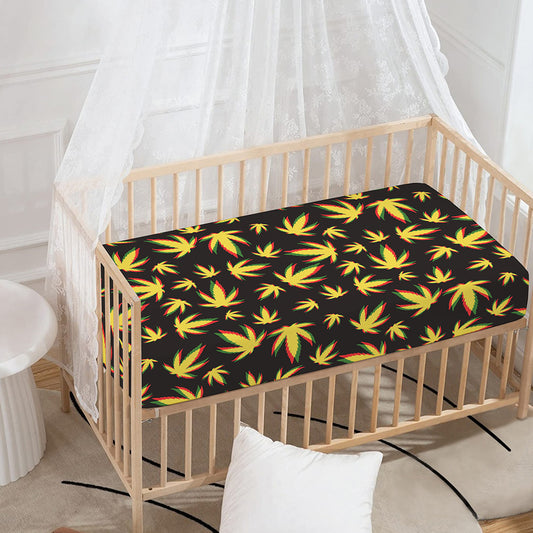 Trippy Weed Leaf Pattern Print Baby Crib Sheet