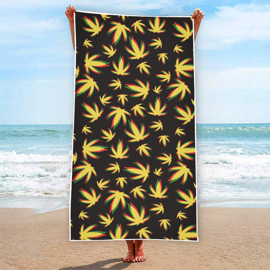 Trippy Weed Leaf Pattern Print Beach Towel