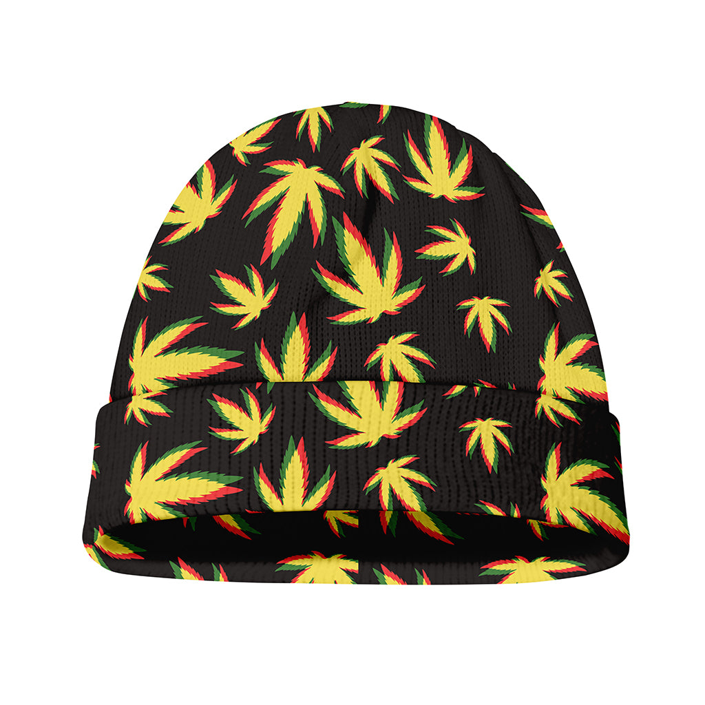 Trippy Weed Leaf Pattern Print Beanie