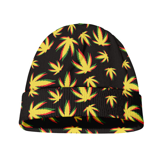 Trippy Weed Leaf Pattern Print Beanie