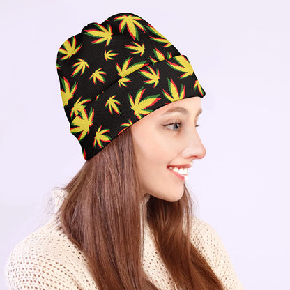 Trippy Weed Leaf Pattern Print Beanie