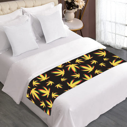 Trippy Weed Leaf Pattern Print Bed Runner