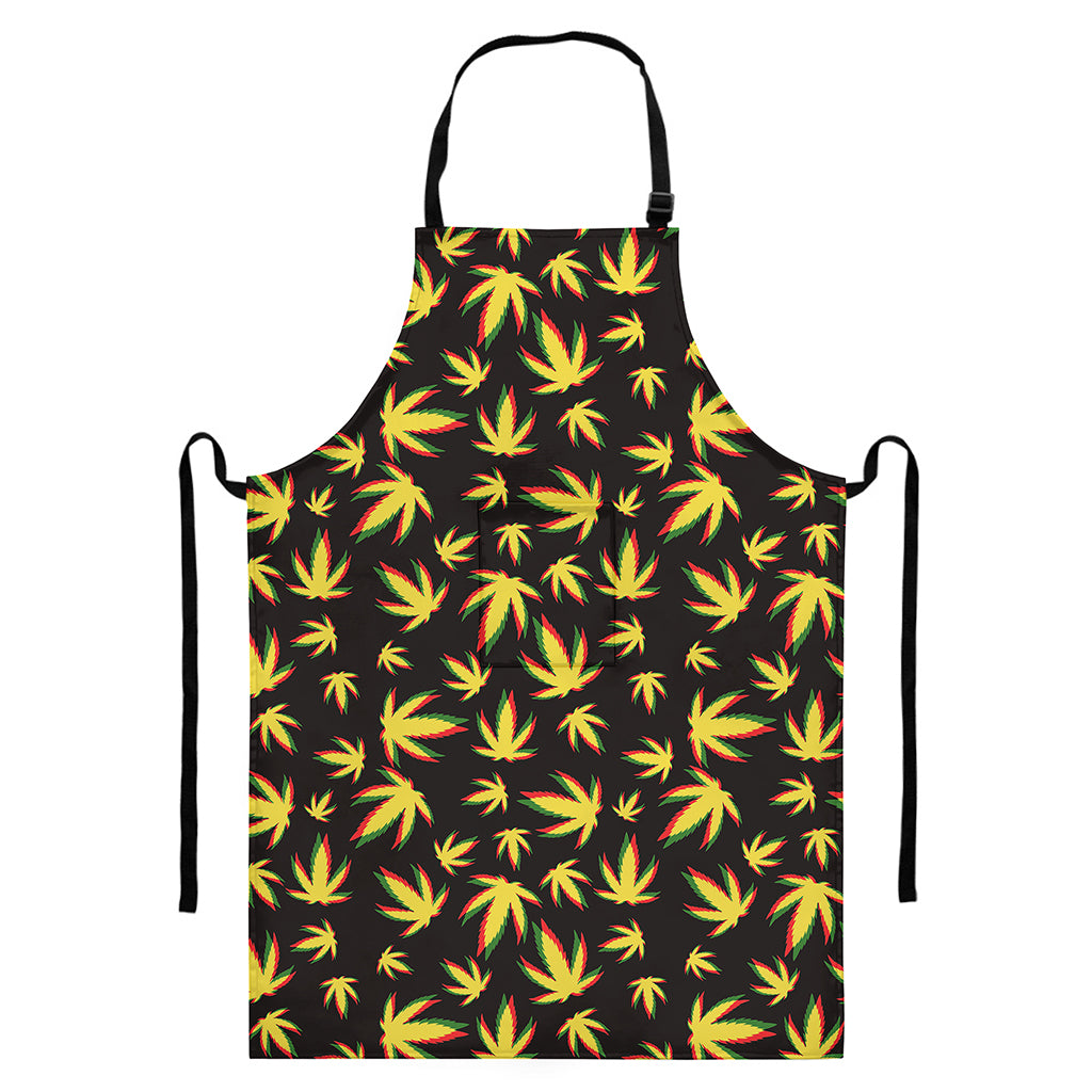 Trippy Weed Leaf Pattern Print Bib Apron With Pocket
