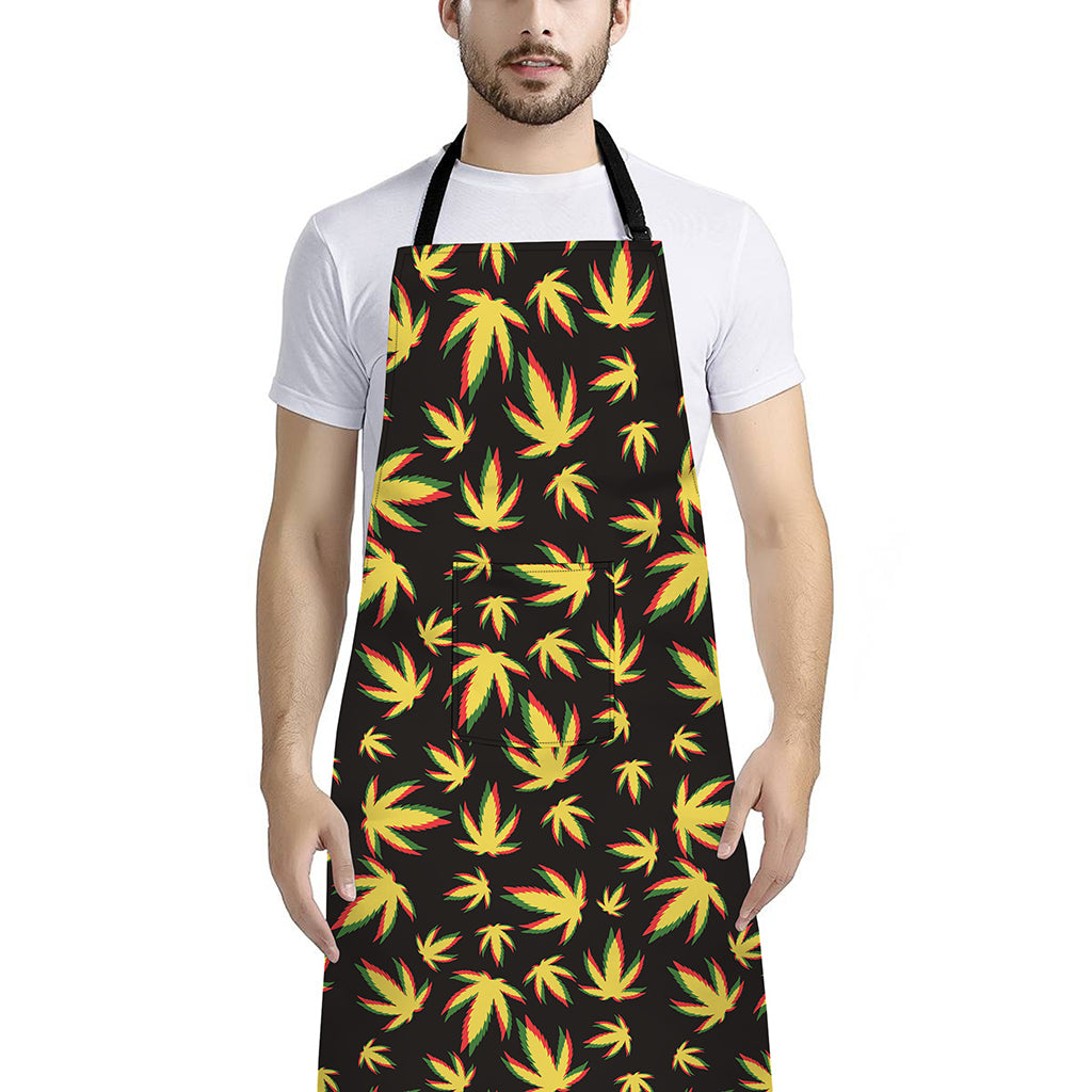 Trippy Weed Leaf Pattern Print Bib Apron With Pocket