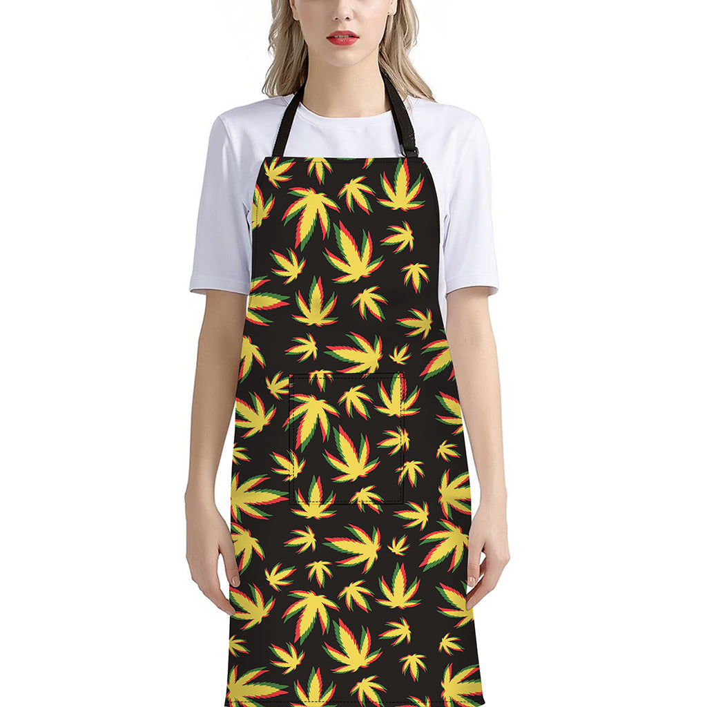 Trippy Weed Leaf Pattern Print Bib Apron With Pocket