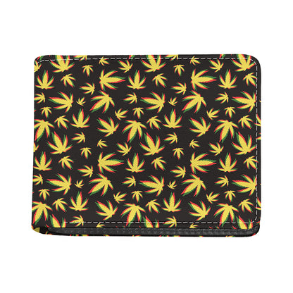Trippy Weed Leaf Pattern Print Bifold Wallet