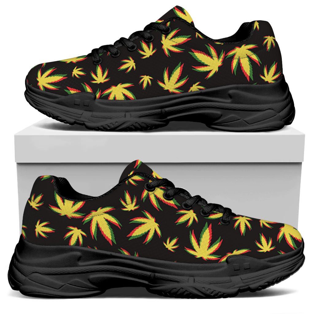 Trippy Weed Leaf Pattern Print Black Chunky Shoes