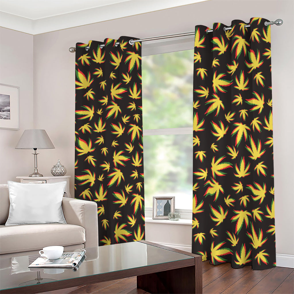 Trippy Weed Leaf Pattern Print Blackout Grommet Curtains