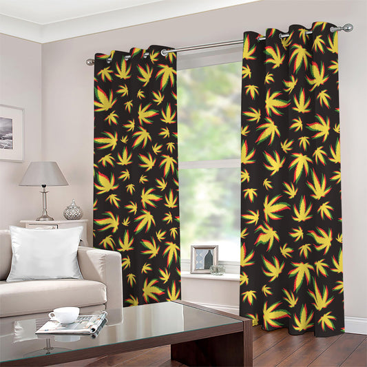 Trippy Weed Leaf Pattern Print Blackout Grommet Curtains