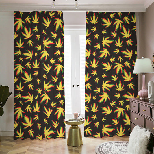 Trippy Weed Leaf Pattern Print Blackout Pencil Pleat Curtains