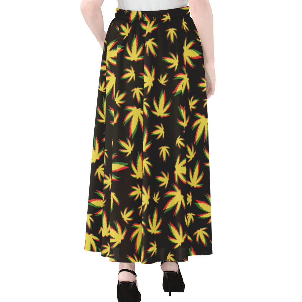 Trippy Weed Leaf Pattern Print Chiffon Maxi Skirt