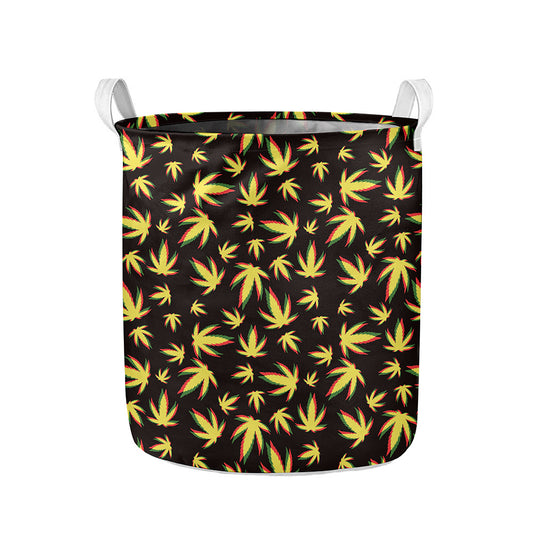 Trippy Weed Leaf Pattern Print Collapsible Laundry Basket