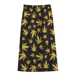 Trippy Weed Leaf Pattern Print Cotton Front Slit Maxi Skirt