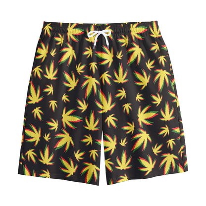 Trippy Weed Leaf Pattern Print Cotton Shorts