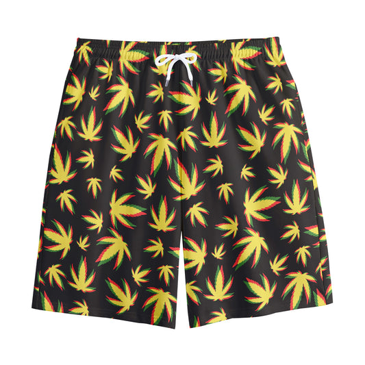 Trippy Weed Leaf Pattern Print Cotton Shorts