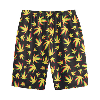 Trippy Weed Leaf Pattern Print Cotton Shorts