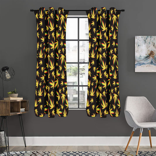 Trippy Weed Leaf Pattern Print Curtain