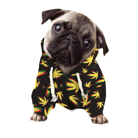 Trippy Weed Leaf Pattern Print Dog Zip Up Hoodie