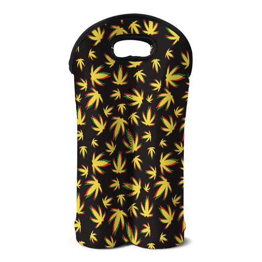 Trippy Weed Leaf Pattern Print Double Neoprene Wine Tote