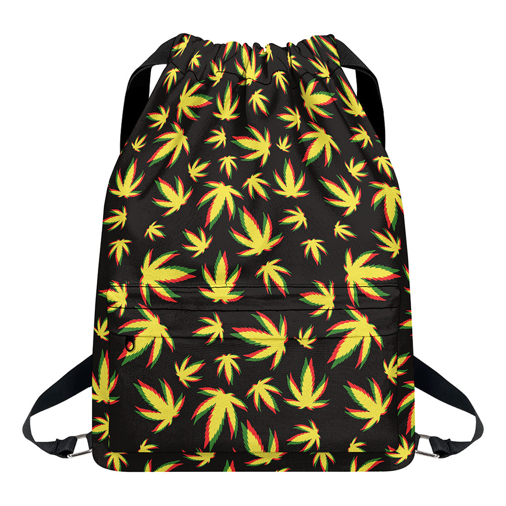 Trippy Weed Leaf Pattern Print Drawstring Backpack