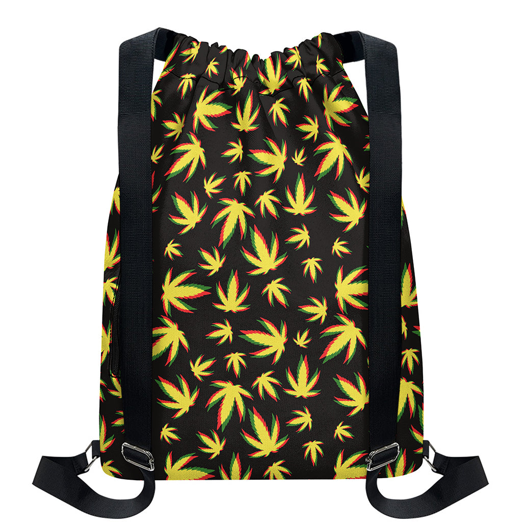 Trippy Weed Leaf Pattern Print Drawstring Backpack