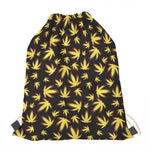 Trippy Weed Leaf Pattern Print Drawstring Bag
