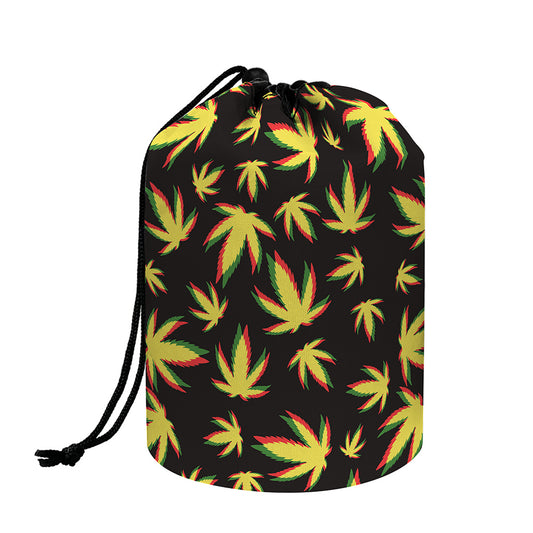 Trippy Weed Leaf Pattern Print Drawstring Makeup Bag