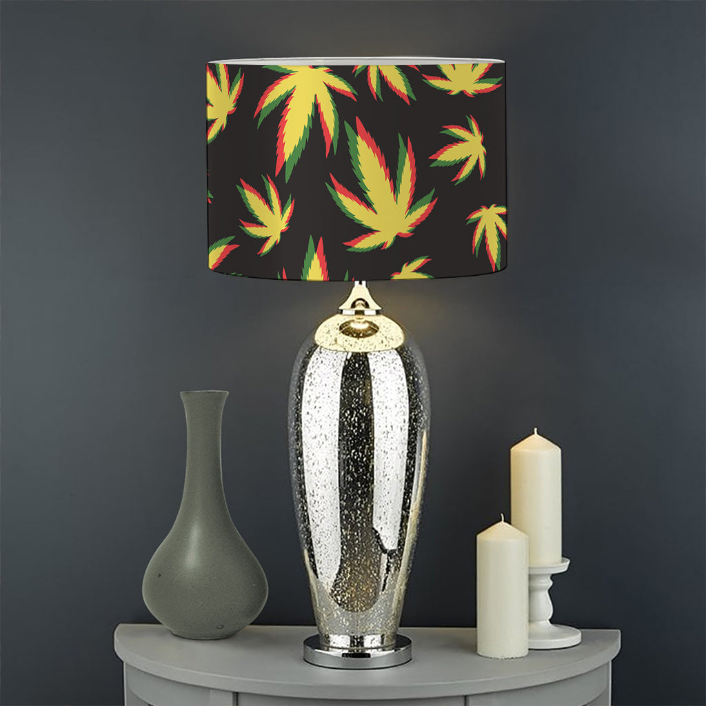 Trippy Weed Leaf Pattern Print Drum Lamp Shade