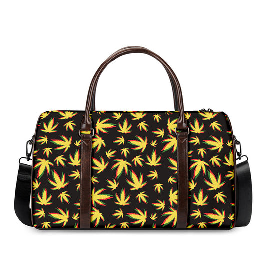 Trippy Weed Leaf Pattern Print Duffle Bag