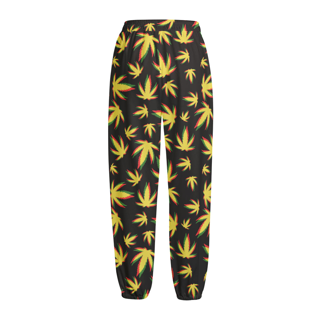 Trippy Weed Leaf Pattern Print Fleece Lined Knit Pants