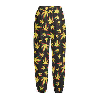 Trippy Weed Leaf Pattern Print Fleece Lined Knit Pants