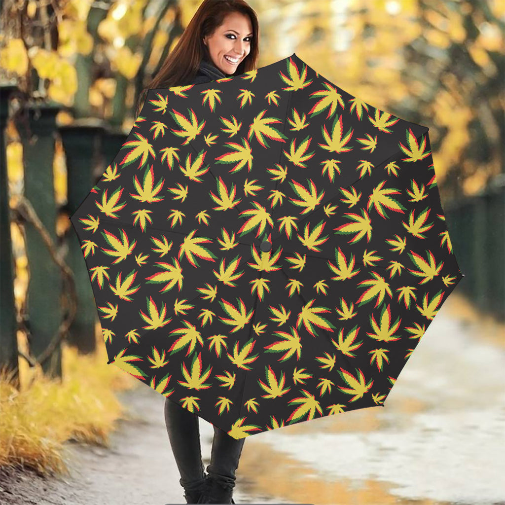 Trippy Weed Leaf Pattern Print Foldable Umbrella
