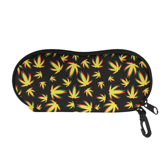 Trippy Weed Leaf Pattern Print Glasses Case