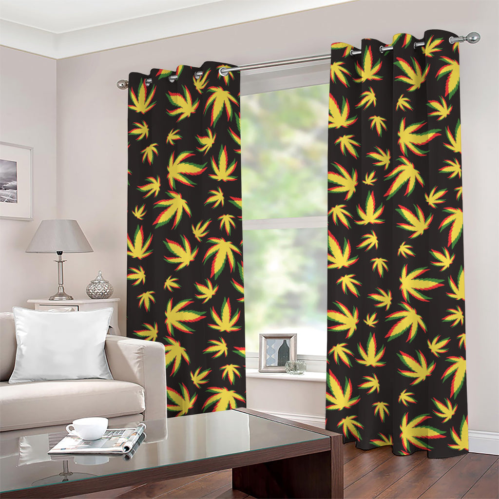 Trippy Weed Leaf Pattern Print Grommet Curtains
