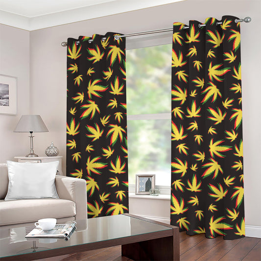 Trippy Weed Leaf Pattern Print Grommet Curtains
