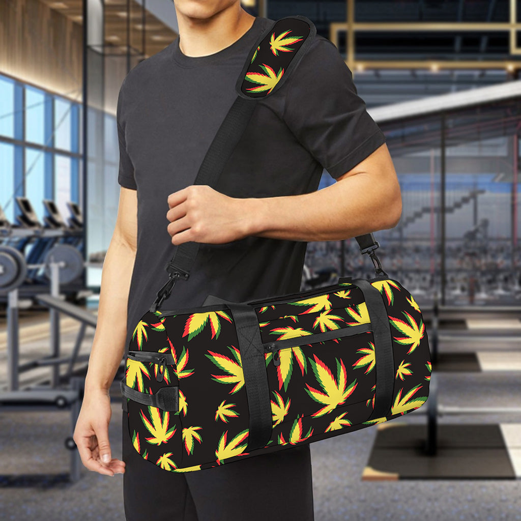 Trippy Weed Leaf Pattern Print Gym Bag