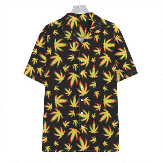 Trippy Weed Leaf Pattern Print Hawaiian Shirt
