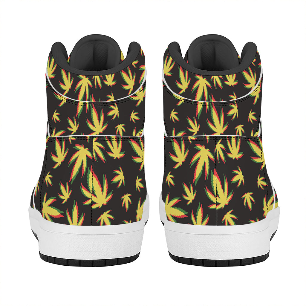 Trippy Weed Leaf Pattern Print High Top Leather Sneakers