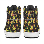 Trippy Weed Leaf Pattern Print High Top Leather Sneakers