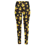 Trippy Weed Leaf Pattern Print High-Waisted Pocket Leggings