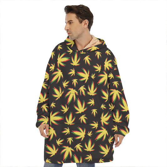 Trippy Weed Leaf Pattern Print Hoodie Blanket