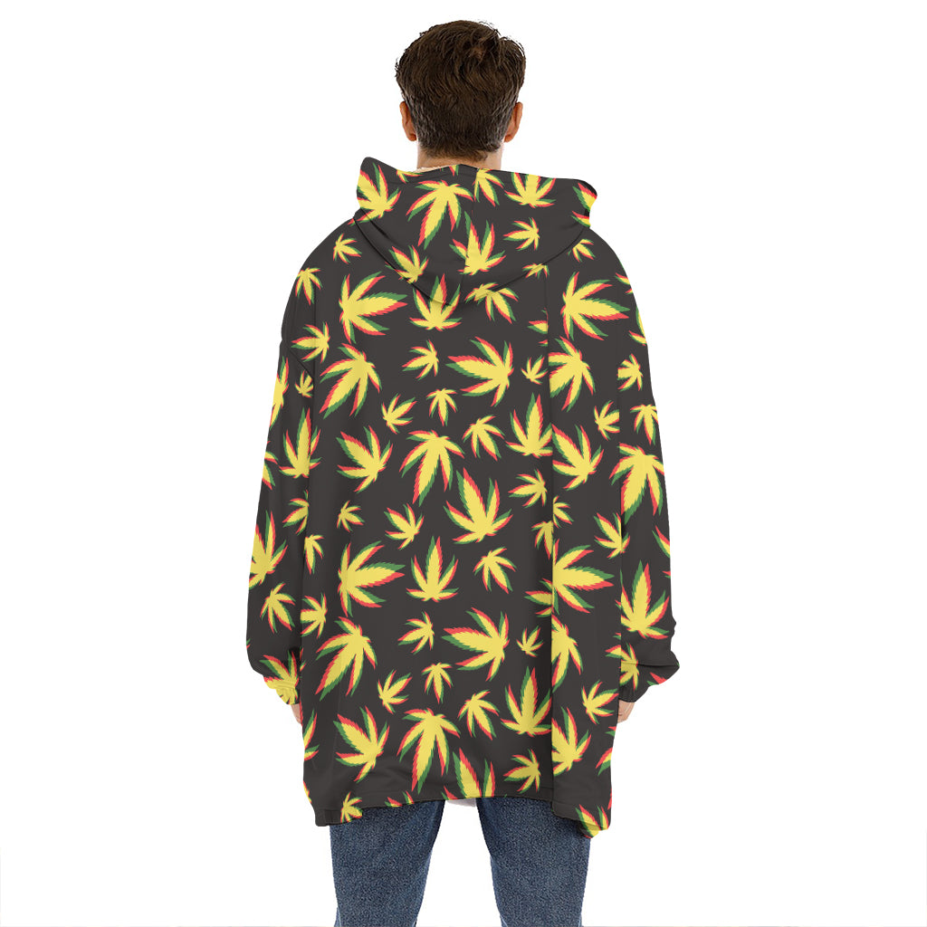 Trippy Weed Leaf Pattern Print Hoodie Blanket