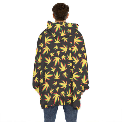 Trippy Weed Leaf Pattern Print Hoodie Blanket
