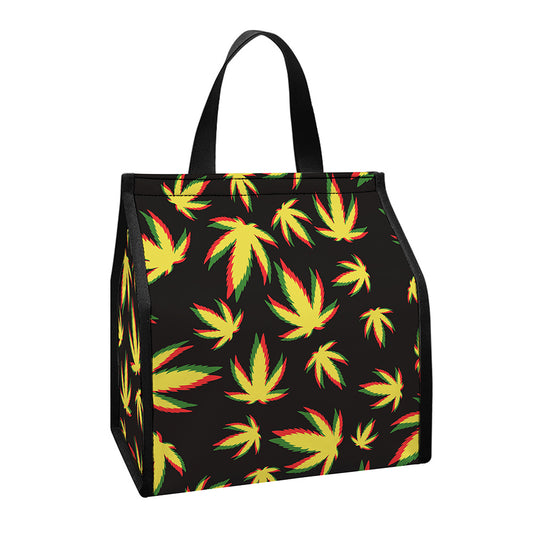 Trippy Weed Leaf Pattern Print Insulated Lunch Tote