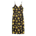 Trippy Weed Leaf Pattern Print Jersey Midi Cami Dress