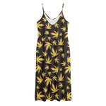 Trippy Weed Leaf Pattern Print Jersey Midi Cami Dress